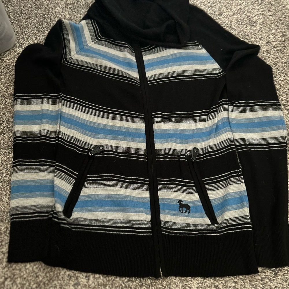 L.A.M.B. Black and Blue Striped Hoodie Medium Cashmere Blend